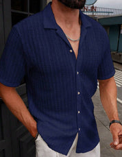 Men's Slim Fit Short Sleeve Casual Shirt For Everyday Wear Blue Shirts