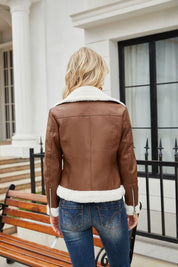 Womens Eco Leather Winter Jacket With Plush Fleece Lining - OKOHOKO™ FASHION