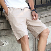 Men's Leisure Shorts Breathable Cotton Blend Drawstring Khaki Men Shorts