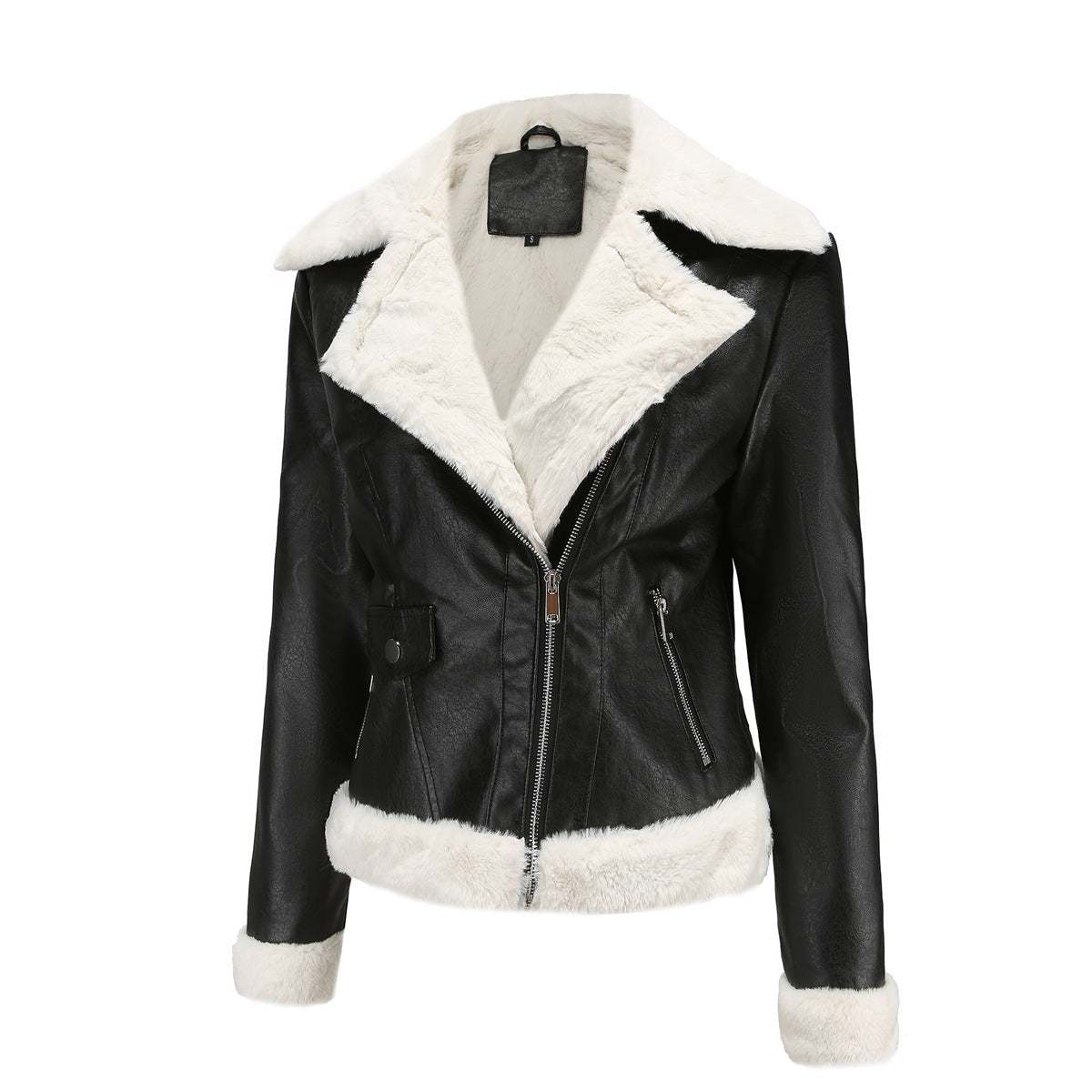 Womens Eco Leather Winter Jacket With Plush Fleece Lining - OKOHOKO™ FASHION
