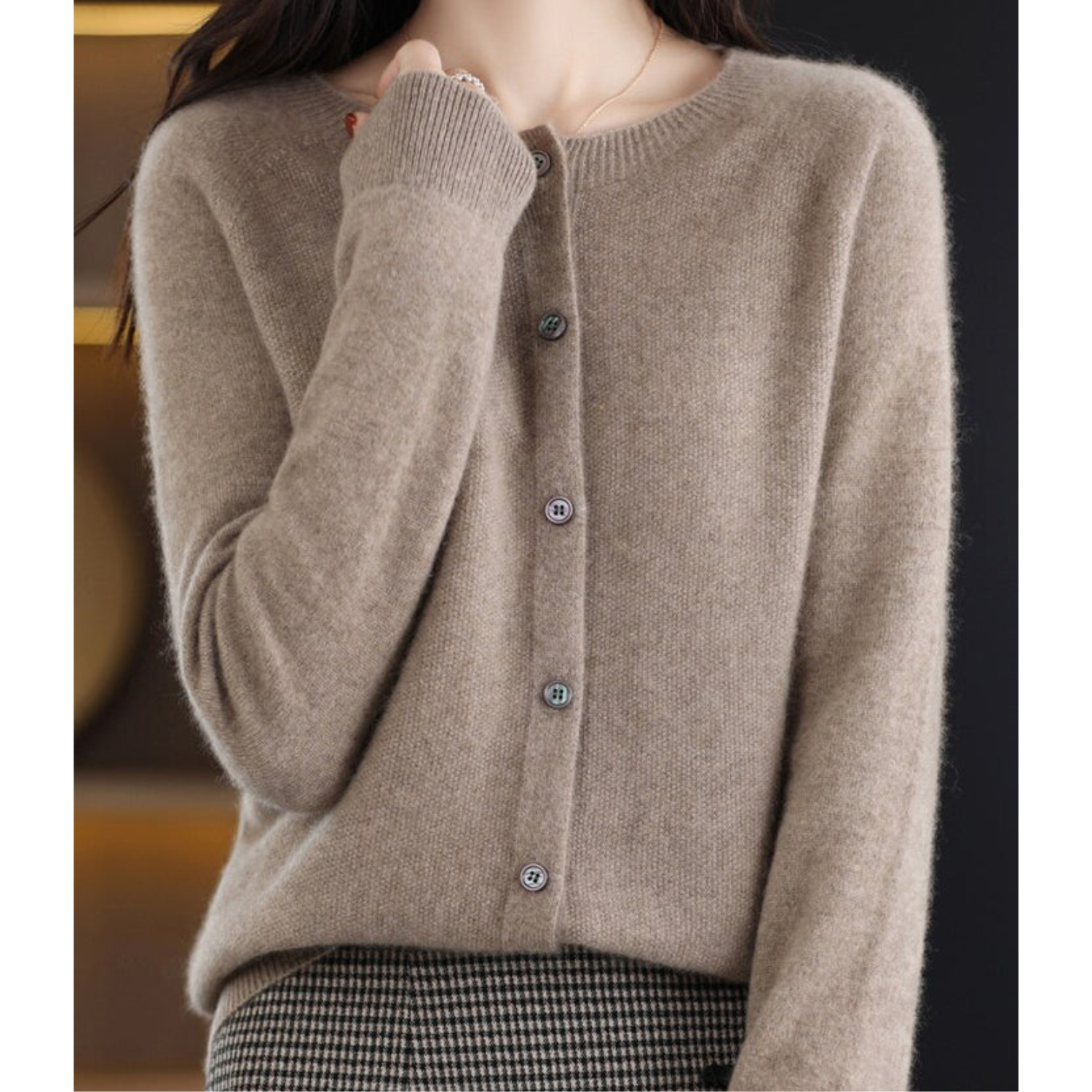 Ladies Wool Cardigan Cashmere Blend O Neck Cozy Sweater - OKOHOKO™ FASHION
