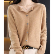 Ladies Wool Cardigan Cashmere Blend O Neck Cozy Sweater - OKOHOKO™ FASHION