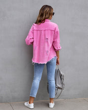 Ripped Shacket For Women Overshirt Jacket Breathable Cotton Jackets