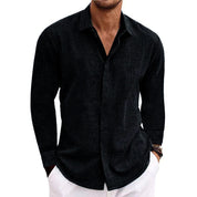 Mens Linen Long Sleeve Shirt Breathable Classic Fit Black Shirts & Tops