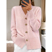 Flattering Button Up Cardigan With Gold Heart Buttons - OKOHOKO™ FASHION