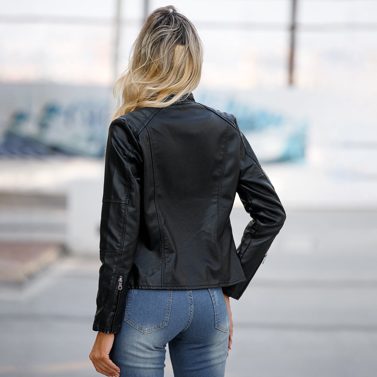 Womens Slim Leather Jacket Lightweight Casual Fashion - OKOHOKO™ FASHION