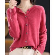 Ladies Wool Cardigan Cashmere Blend O Neck Cozy Sweater - OKOHOKO™ FASHION