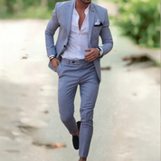 Breathable Linen Suit For Men Summer Two Piece Outfit Gray Men Set