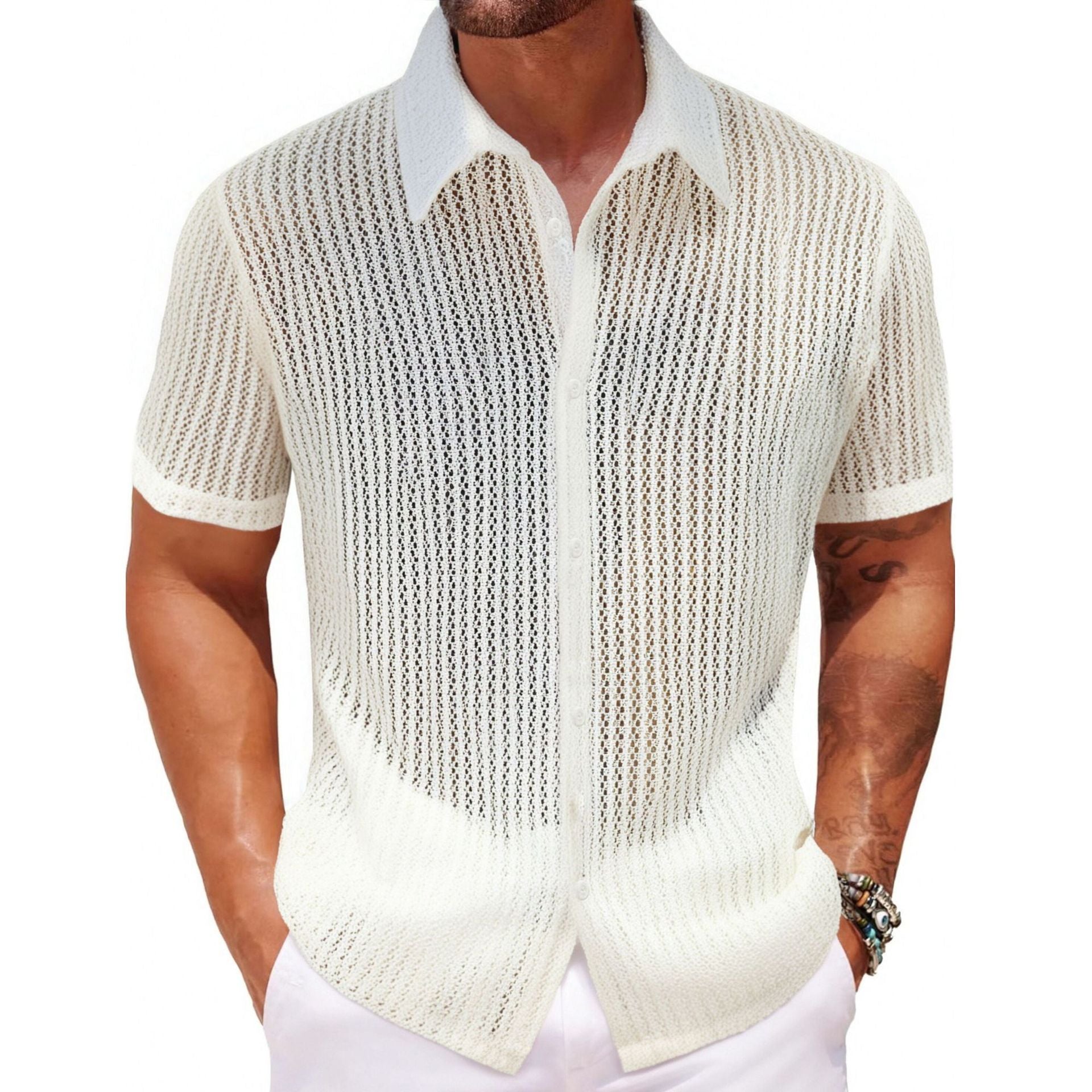 Men's Lightweight Summer Polo Shirt Breathable Knit Beige Shirts