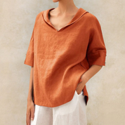 Linen V Neck Shirt For Women Breathable Casual Top Relaxed - OKOHOKO™ FASHION
