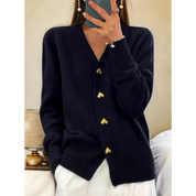 Flattering Button Up Cardigan With Gold Heart Buttons - OKOHOKO™ FASHION