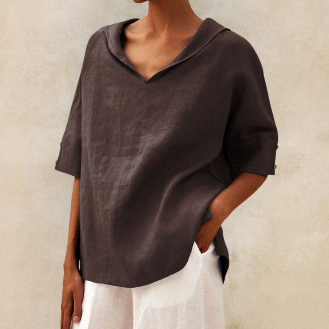 Linen V Neck Shirt For Women Breathable Casual Top Relaxed - OKOHOKO™ FASHION