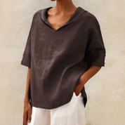 Linen V Neck Shirt For Women Breathable Casual Top Relaxed - OKOHOKO™ FASHION