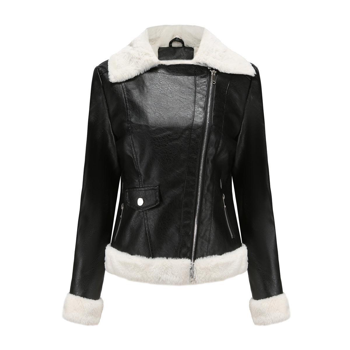 Womens Eco Leather Winter Jacket With Plush Fleece Lining - OKOHOKO™ FASHION