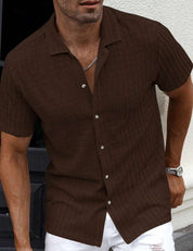 Men's Slim Fit Short Sleeve Casual Shirt For Everyday Wear Dark Brown Shirts