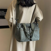 Corduroy Tote Bag Large Carryall For Everyday Style Army Green Bag