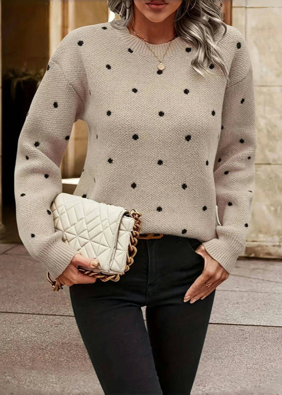 Polka Dot Knit Sweater For Women Soft Cozy Pullover - OKOHOKO™ FASHION
