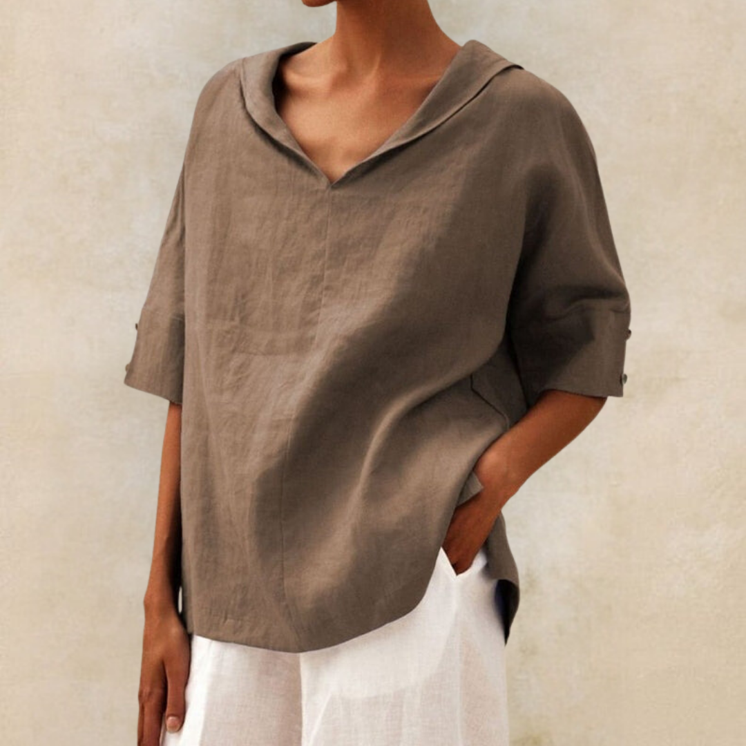 Linen V Neck Shirt For Women Breathable Casual Top Relaxed - OKOHOKO™ FASHION