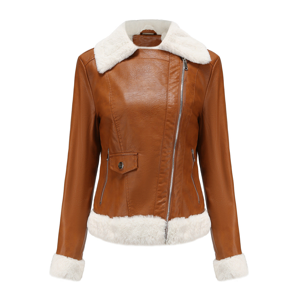 Womens Eco Leather Winter Jacket With Plush Fleece Lining - OKOHOKO™ FASHION