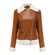 Womens Eco Leather Winter Jacket With Plush Fleece Lining - OKOHOKO™ FASHION