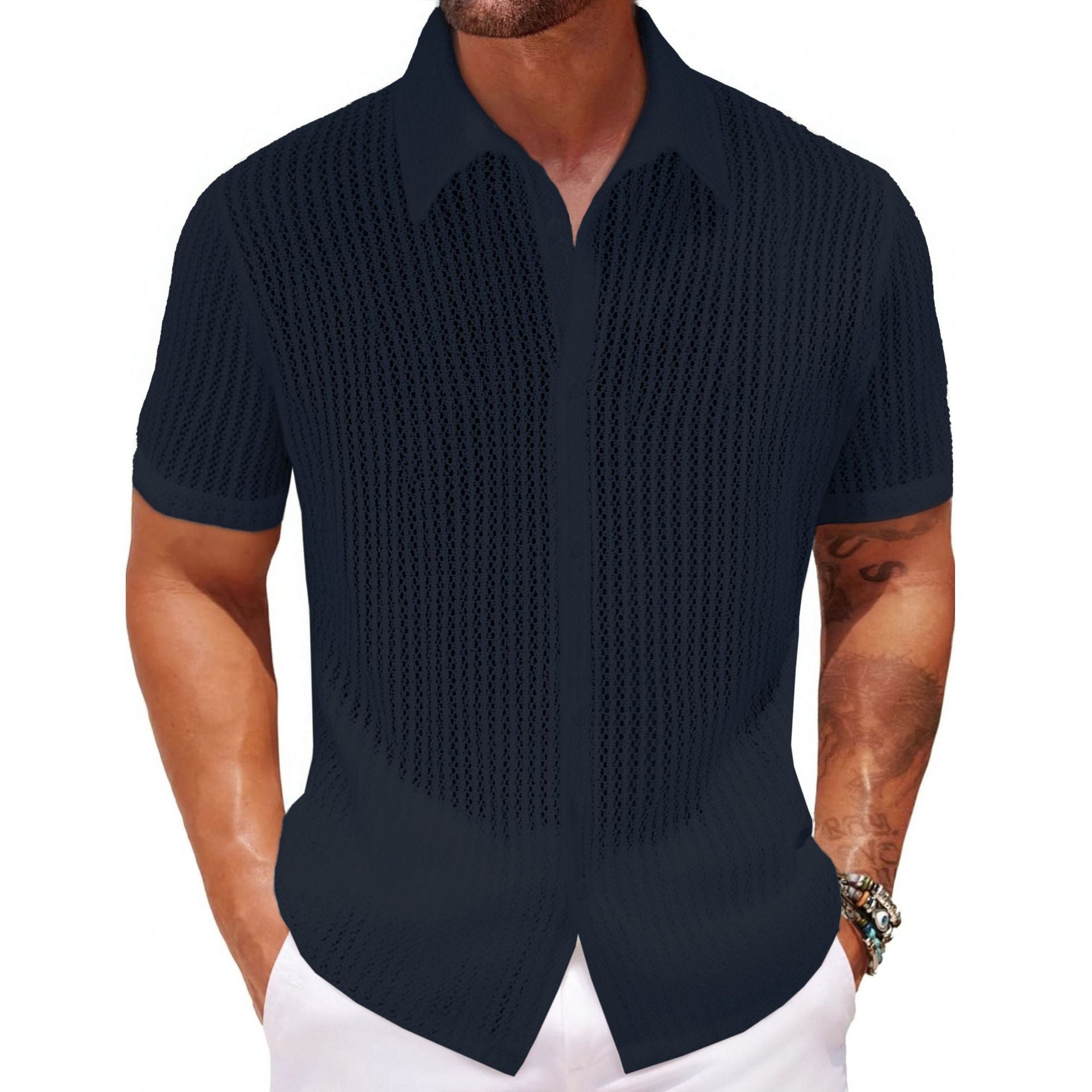 Men's Lightweight Summer Polo Shirt Breathable Knit Black Shirts