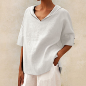 Linen V Neck Shirt For Women Breathable Casual Top Relaxed - OKOHOKO™ FASHION