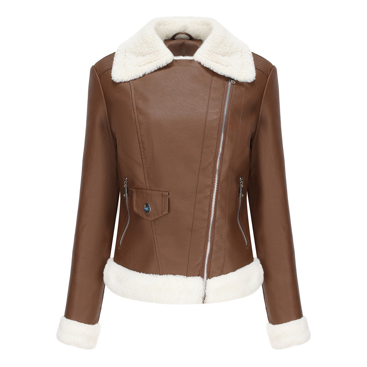Womens Eco Leather Winter Jacket With Plush Fleece Lining - OKOHOKO™ FASHION