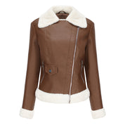 Womens Eco Leather Winter Jacket With Plush Fleece Lining - OKOHOKO™ FASHION
