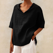 Linen V Neck Shirt For Women Breathable Casual Top Relaxed - OKOHOKO™ FASHION