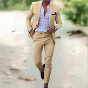 Breathable Linen Suit For Men Summer Two Piece Outfit Yellow Men Set