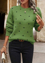 Polka Dot Knit Sweater For Women Soft Cozy Pullover - OKOHOKO™ FASHION