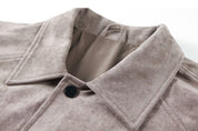 Lightweight Suede Jacket With Turn Down Collar All Weather Men's Clothing