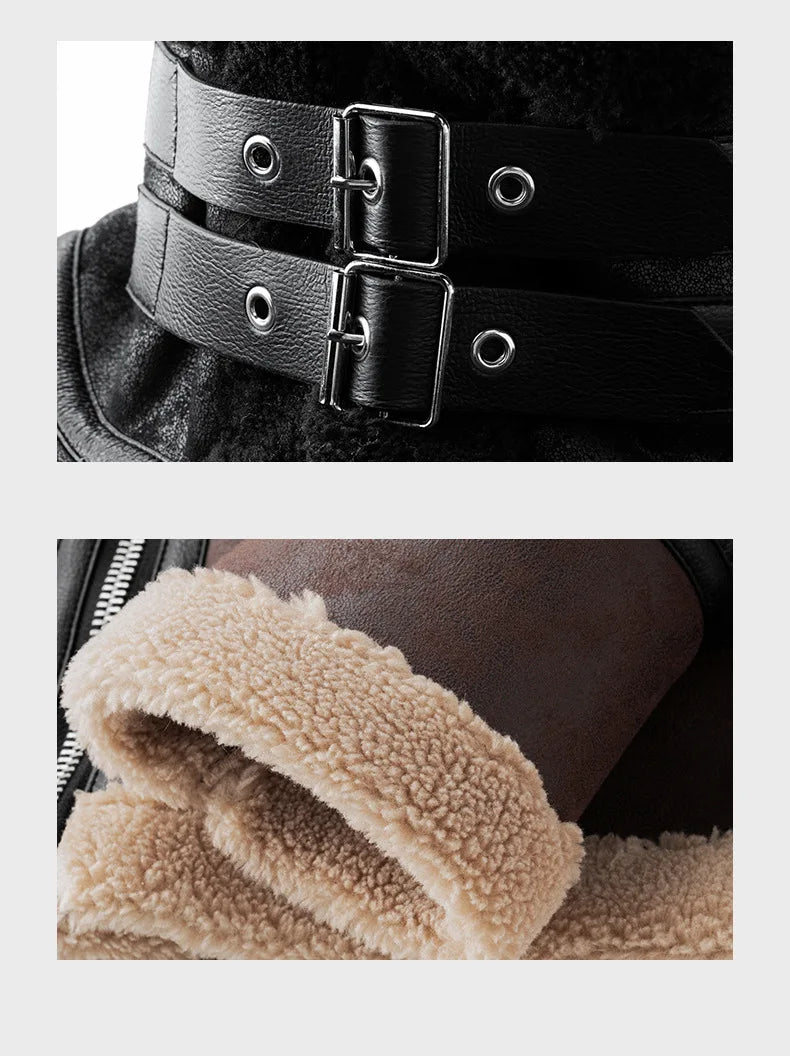 Lamb Wool Leather Jacket For Men Warm Winter Outerwear - OKOHOKO™ FASHION