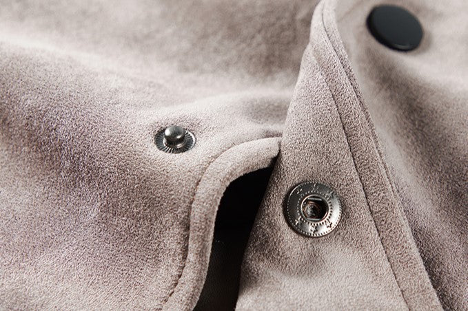 Lightweight Suede Jacket With Turn Down Collar All Weather Men's Clothing