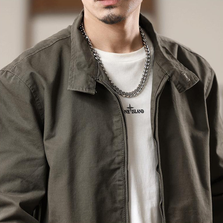 Canvas Wind Resistant Pilot Collar Jacket For Layering Men's Clothing