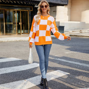 Womens Checkerboard Knit Sweater For Cozy Warmth Everyday - OKOHOKO™ FASHION
