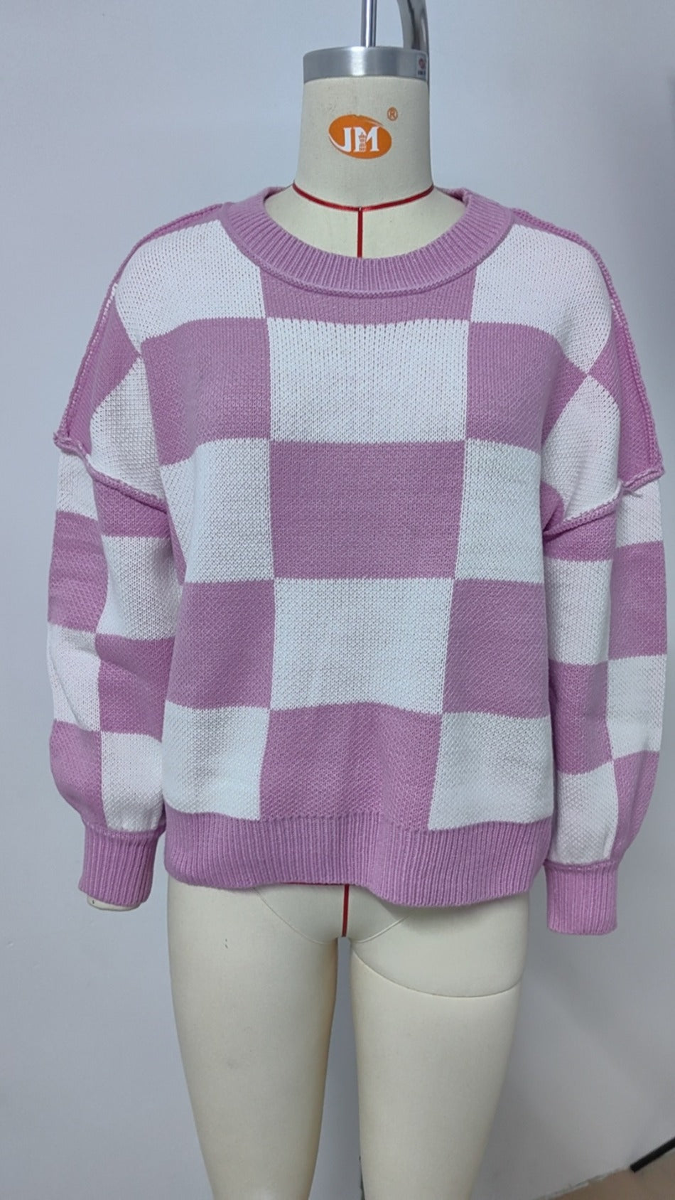 Womens Checkerboard Knit Sweater For Cozy Warmth Everyday - OKOHOKO™ FASHION