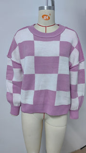 Womens Checkerboard Knit Sweater For Cozy Warmth Everyday - OKOHOKO™ FASHION