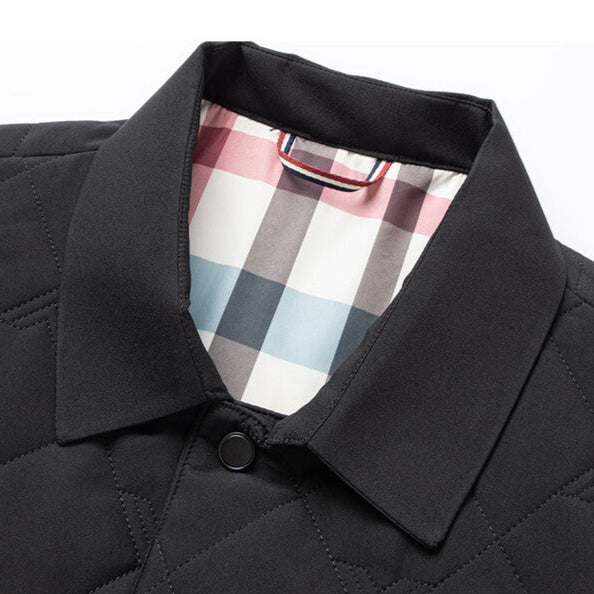 Diamond Quilted Jacket With Plaid Lining Weatherproof Coat Men's Clothing