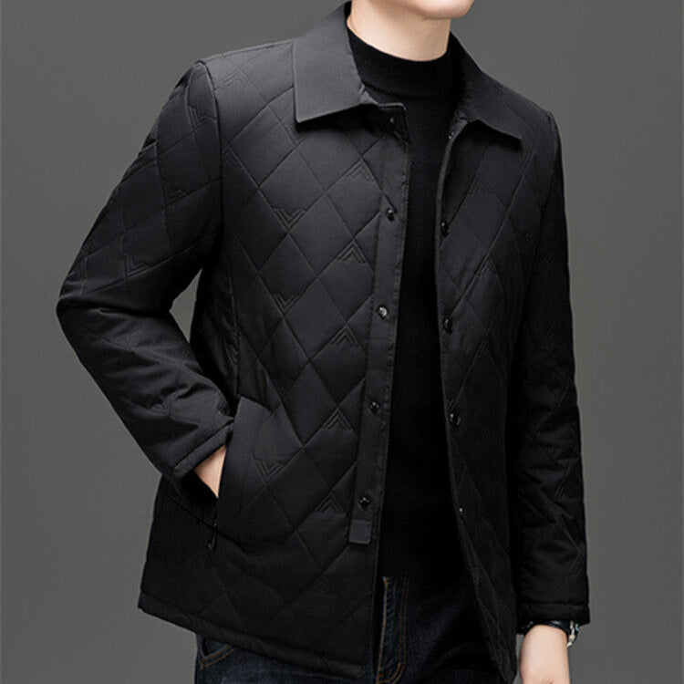 Diamond Quilted Jacket With Plaid Lining Weatherproof Coat Men's Clothing
