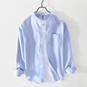 Cotton Shirt for Men and Women Long Sleeve Button Up Blue Shirts
