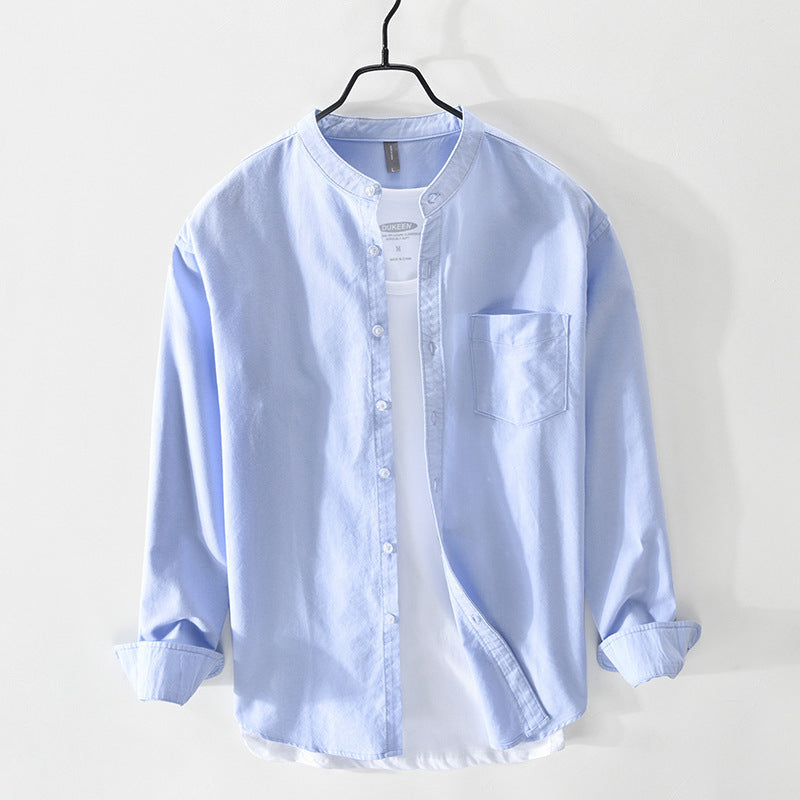 Cotton Shirt for Men and Women Long Sleeve Button Up Blue Shirts
