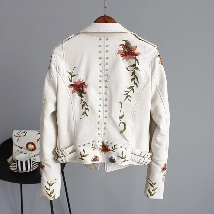 Embroidered Leather Jacket Women Elegant Tailored Fit - OKOHOKO™ FASHION