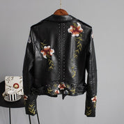 Embroidered Leather Jacket Women Elegant Tailored Fit - OKOHOKO™ FASHION