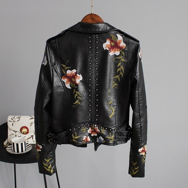 Embroidered Leather Jacket Women Elegant Tailored Fit - OKOHOKO™ FASHION