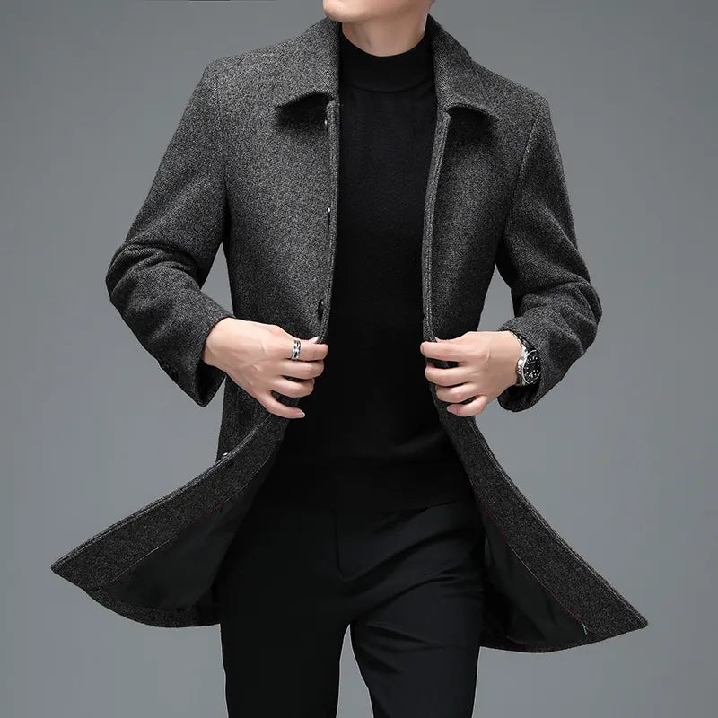 Men Wool Overcoat Classic Wool Blend Winter Coat Warm - OKOHOKO™ FASHION