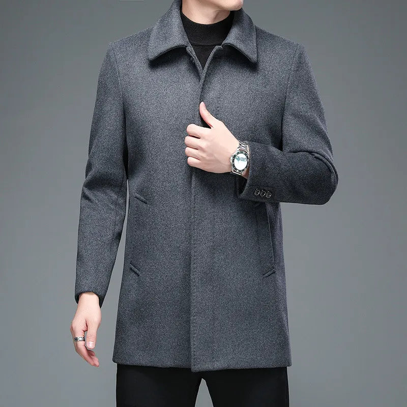 Men Wool Overcoat Classic Wool Blend Winter Coat Warm - OKOHOKO™ FASHION