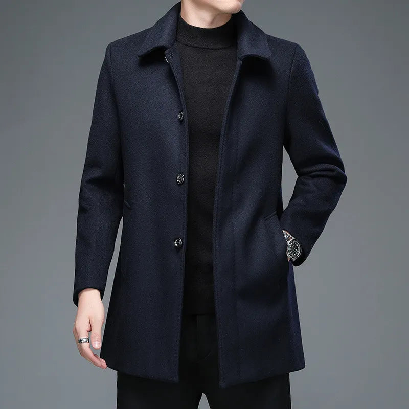 Men Wool Overcoat Classic Wool Blend Winter Coat Warm - OKOHOKO™ FASHION