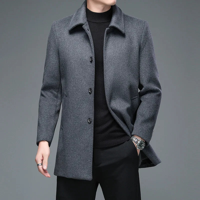 Men Wool Overcoat Classic Wool Blend Winter Coat Warm - OKOHOKO™ FASHION