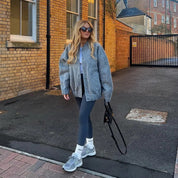 Womens Oversized Tweed Bomber Jacket Cozy Autumn Style - OKOHOKO™ FASHION